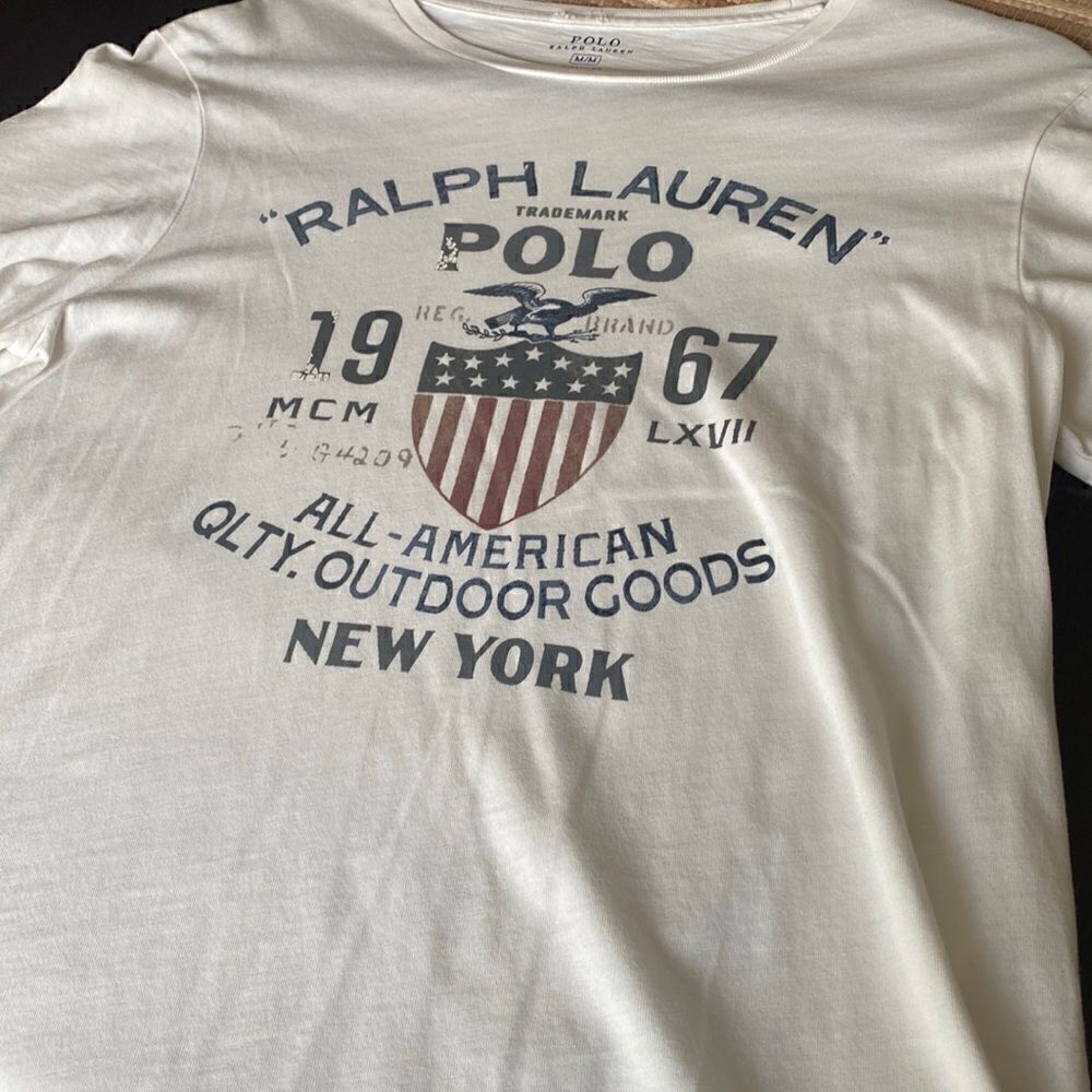 EUC RL cream tee with logo size M custom fit